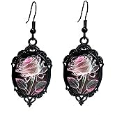 Gothic Rose Cameo Earrings for Women Vintage Crystal Glass Flower Earring Punk Black Rose Earrings Victorian Mystic Halloween Jewelry Accessories