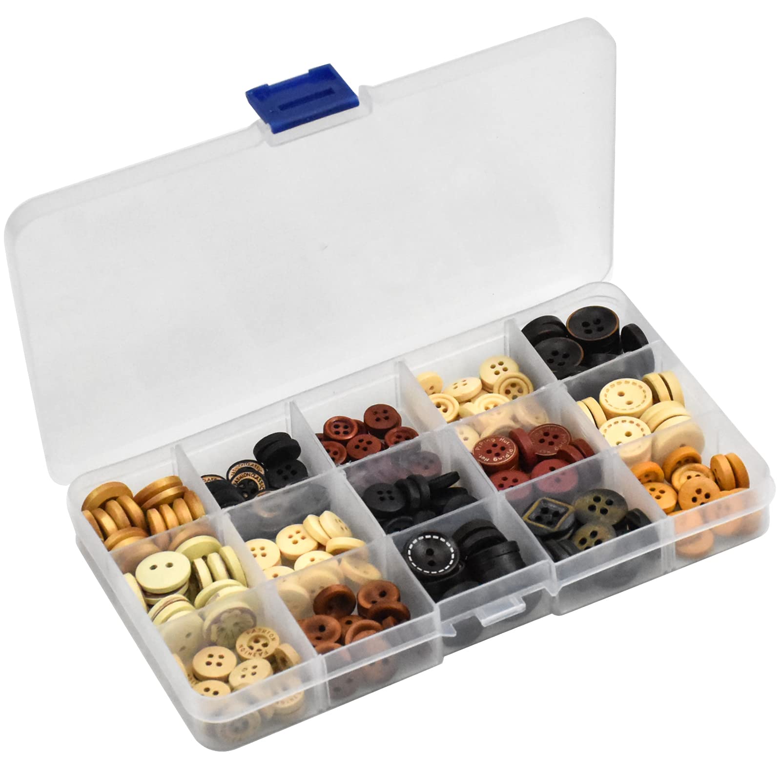 225Pcs Handmade Wooden Button Natural Wood Sewing Buttons Round Mixed Size DIY Button with Plastic Storage Box for DIY Knitting Sewing Crafting Decor, 4 Holes 2 Holes