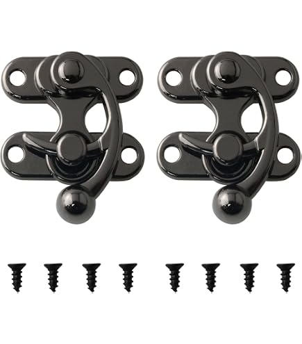 2-Pack Black Antique Hook Hasp Latch – Left & Right Toggle – Zinc Alloy With Screws – For Jewelry Box, Cabinet, Toolbox & Suitcase