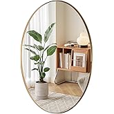 ANDY STAR Gold Oval Mirrors for Bathroom, 22x30 Inch Brushed Gold Stainless Steel Metal Framed Oval Wall Mirror, Modern Vanit