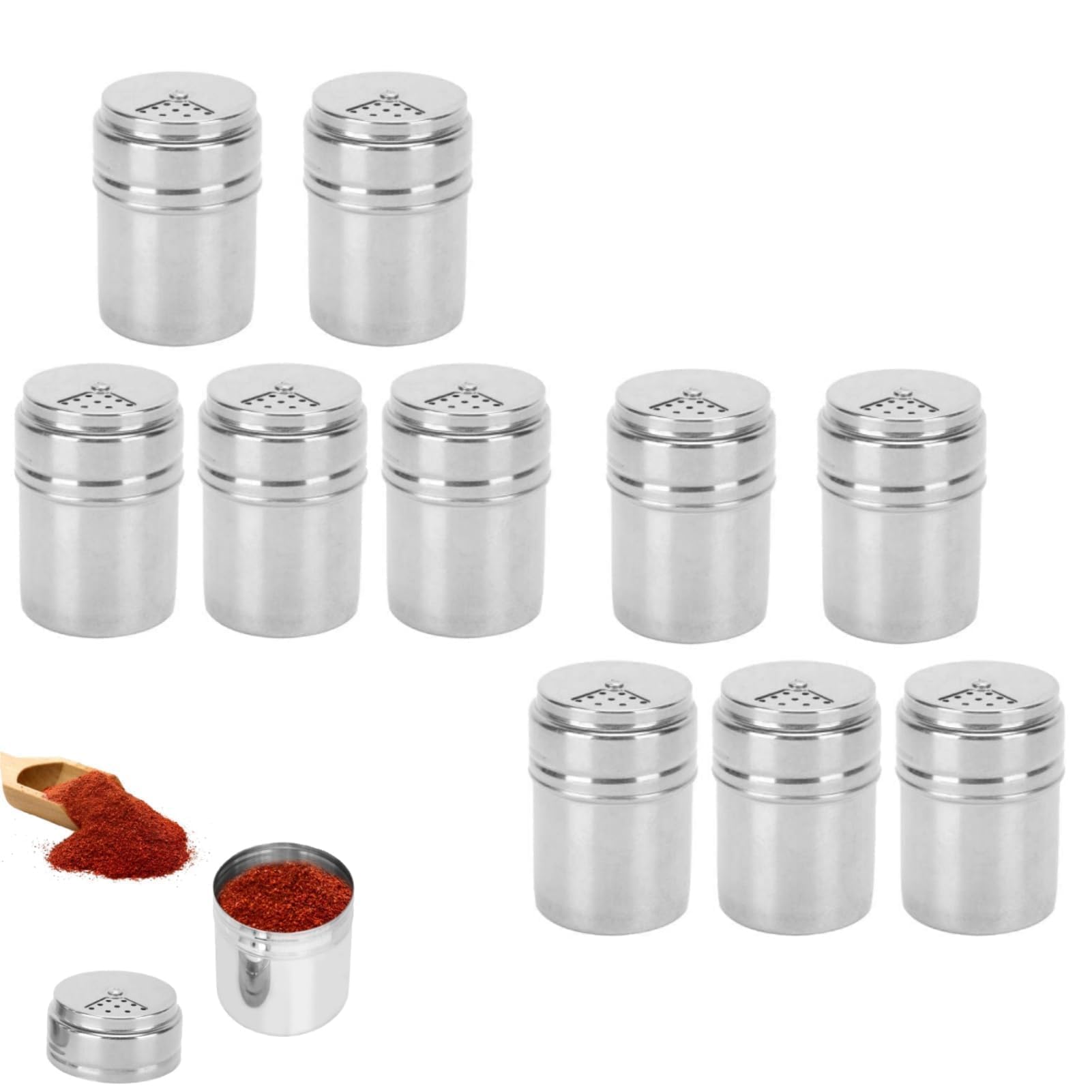 10 Pcs Spice Shaker, Seasoning Bottle Stainless Steel Salt Pepper Shaker Seasoning Cans Salt Pot with Rotating Cover