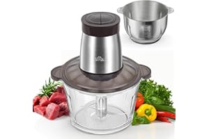 Bear 600W Electric Food Processors & Chopper, 2L Glass Container & 1.8L 304 Stainless Steel Container, 2 Speed Settings for K