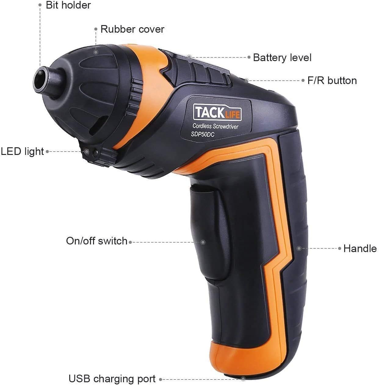 TACKLIFE Electric Screwdriver, 3.6V MAX Cordless Screwdriver, 2.0Ah Li-ion with Battery Indicator, 31 Free Accessories, USB Rechargeable, Lightweight and Easy for Small Home Projects-SDP50DC: Home Improvement