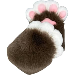 Gegefur Fluffy Cat Paw Gloves, Cosplay Costume Mittens,Halloween Costume Accessories for Adult