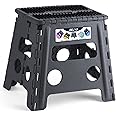 Delxo Folding Step Stool 13 inch Height Heavy Duty Foldable Step Stools for Adults and Kids,Kitchen Small Collapsible Fold Up Stepping Stool 1 Pack in Grey Dotted Texture