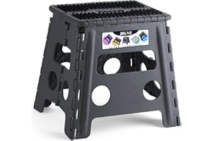 Delxo Folding Step Stool 13 inch Height Heavy Duty Foldable Step Stools for Adults and Kids,Kitchen Small Collapsible Fold Up Stepping Stool 1 Pack in Grey Dotted Texture