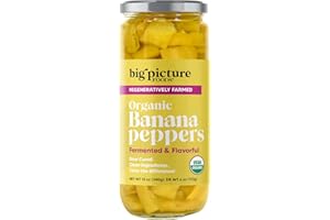 Big Picture Foods Banana Pepper/Rings in Jar - Enhance Your Culinary Creations with Sun-Ripened Goodness! Regeneratively Grown, Pre-Sliced, and Packed with Pure Flavor.- Net Wt. 12oz (340g)