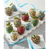 From You Flowers Festive Belgian Chocolate Covered Strawberries - 12 Fresh Dipped Berries with Candy Decoration for Birthday &amp; Celebration