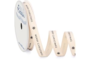 Ribbli Christmas Cotton Ribbon Natural Twill Tape Cotton with Black Merry Christmas and Snowflak Farmhouse Rinbbon Use for Gift Wrapping Baking Crafts Home Decor-3/8 Inch x 10 Yard