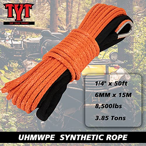 TYT Orange 1/4 Synthetic Winch Rope, 8500 lbs Winch Line Cable Rope
