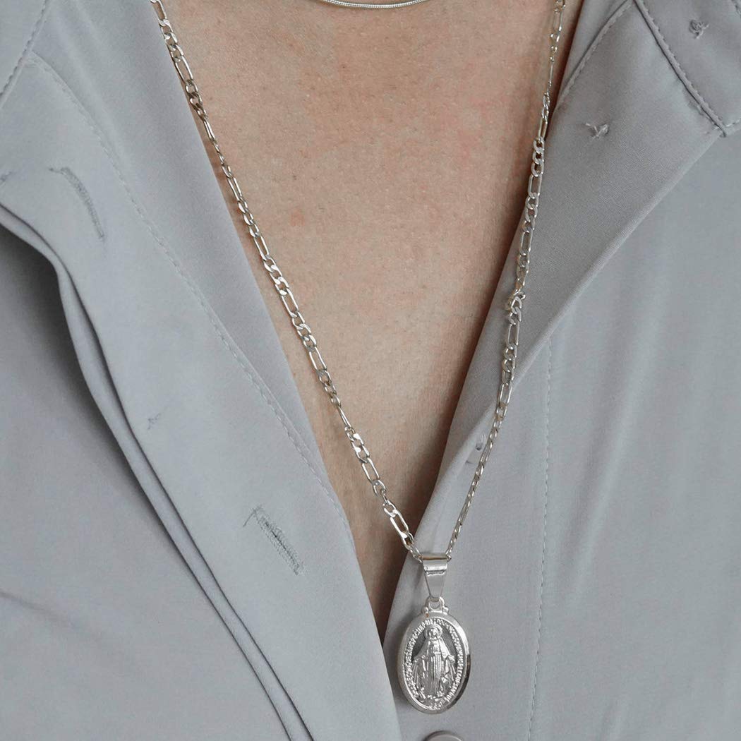 Yienate Fashion Necklace Chain Virgin Mary Pendant Trend Religious Necklace for Women and Girls (Silver)