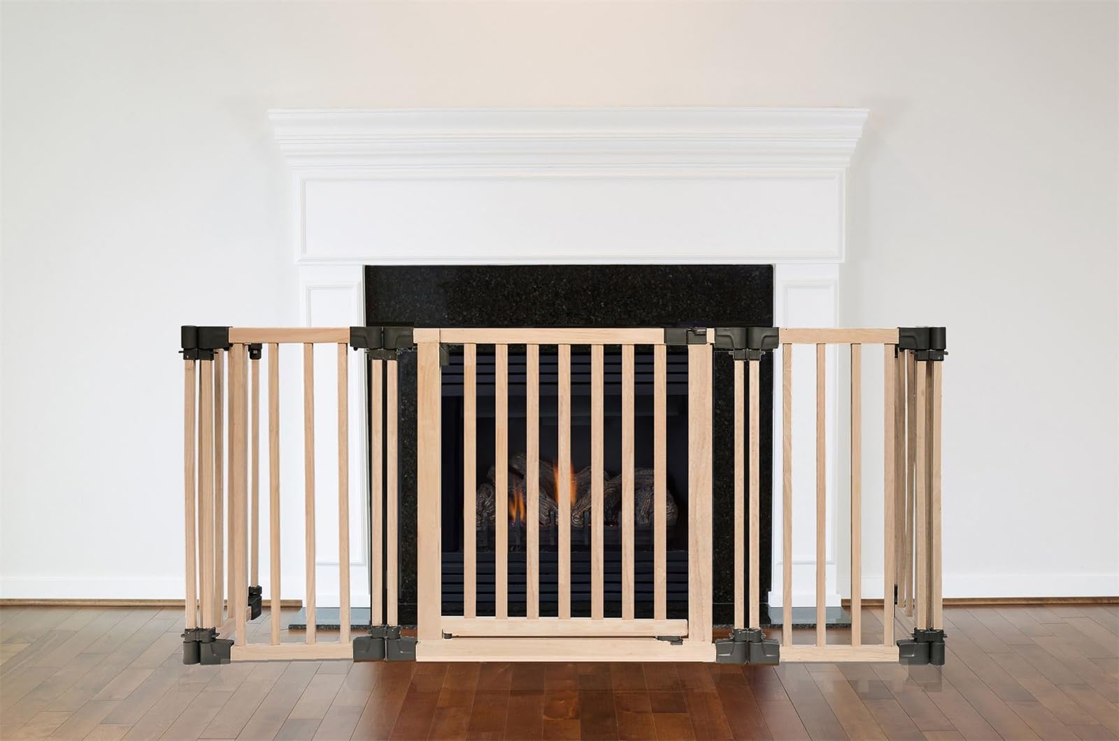Safetots Wooden Multi Panel Multi Use Safety Barrier, Up to 336cm, Natural Wood, Flexible Room and Stair Barrier, Room Divider with Door for Baby and Toddler, Easy Installation