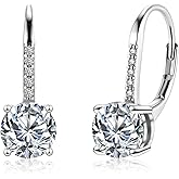 LANCHARMED Moissanite Earrings, White Gold Plated Soild Sterling Silver Dangle Earrings 1.0ct-2.0ct D Color Brilliant Round Cut Lab Created Moissanite French Leverback Drop Earring for Women