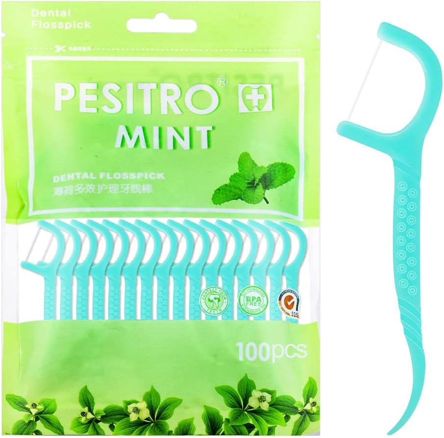 Medo 100 Pcs Dental Floss Sticks Interdental Cleaning Tool Blue