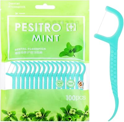 Medo 100 Pcs Dental Floss Sticks Interdental Cleaning Tool Blue