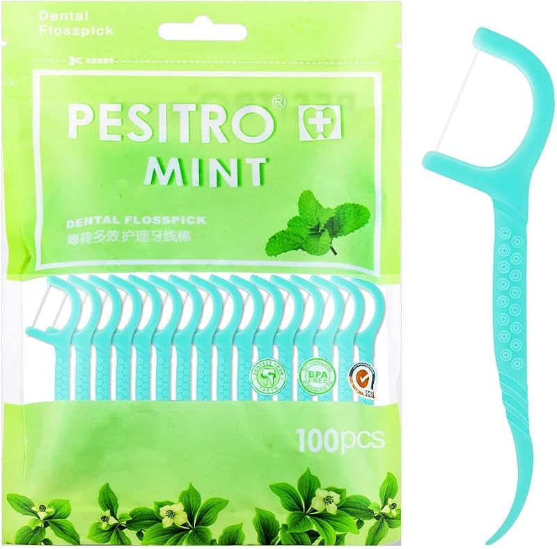 Medo 100 Pcs Dental Floss Sticks Interdental Cleaning Tool Blue