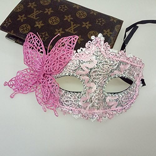 TMERY Venetian Princess Masquerade Butterfly Mask Costume Party Half-Face Mask (Pink)
