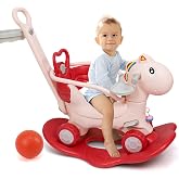 Ancaixin 4 in 1 Rocking Horse Ages 1-3, Kids Rocking Toy Birthday Gift | Gift for Children 1-3 Years Old, Balance Bike Ride On Toys with Push Handle, Backrest and Balance Board for Kids Girl and Boy