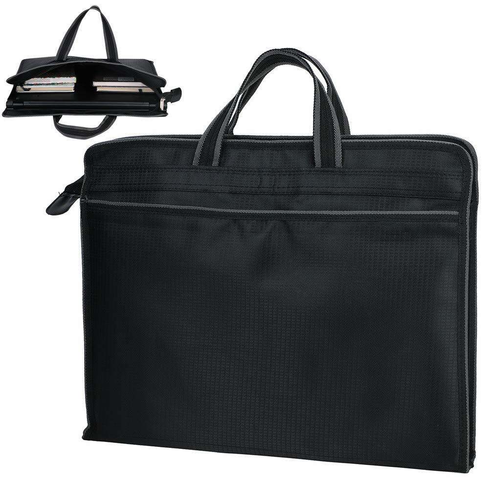 A4/B4 Portable Document Bag, Large Capacity Business Briefcase Bag Waterproof Oxford Cloth File Handbag Zipper Art Portfolio Case Light-Weight Laptop Tote Bag Carrying Bag for Business Travel