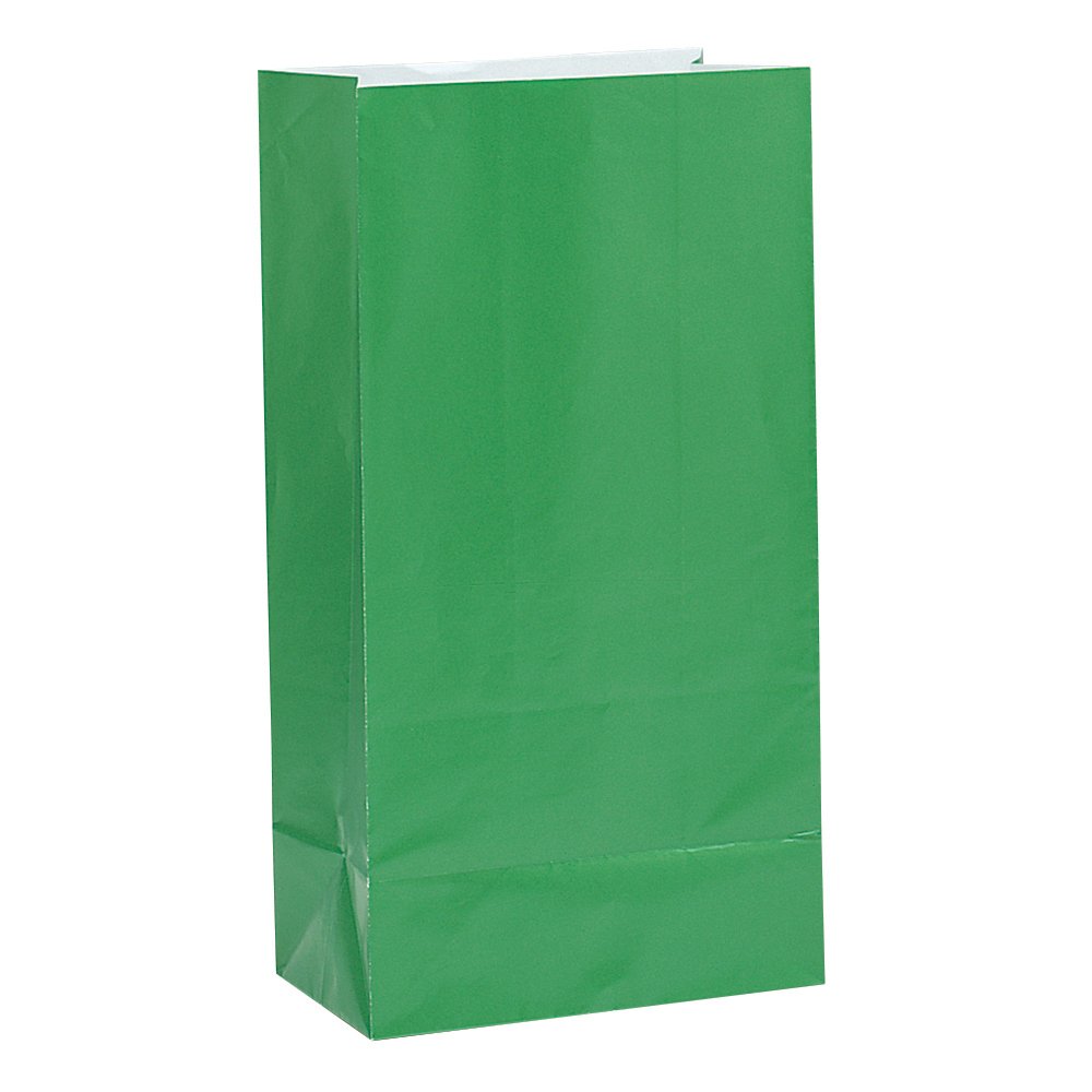 Vibrant Green Paper Party Bags (25cm x 13cm) 12 Count - Perfect for Celebrations and Events