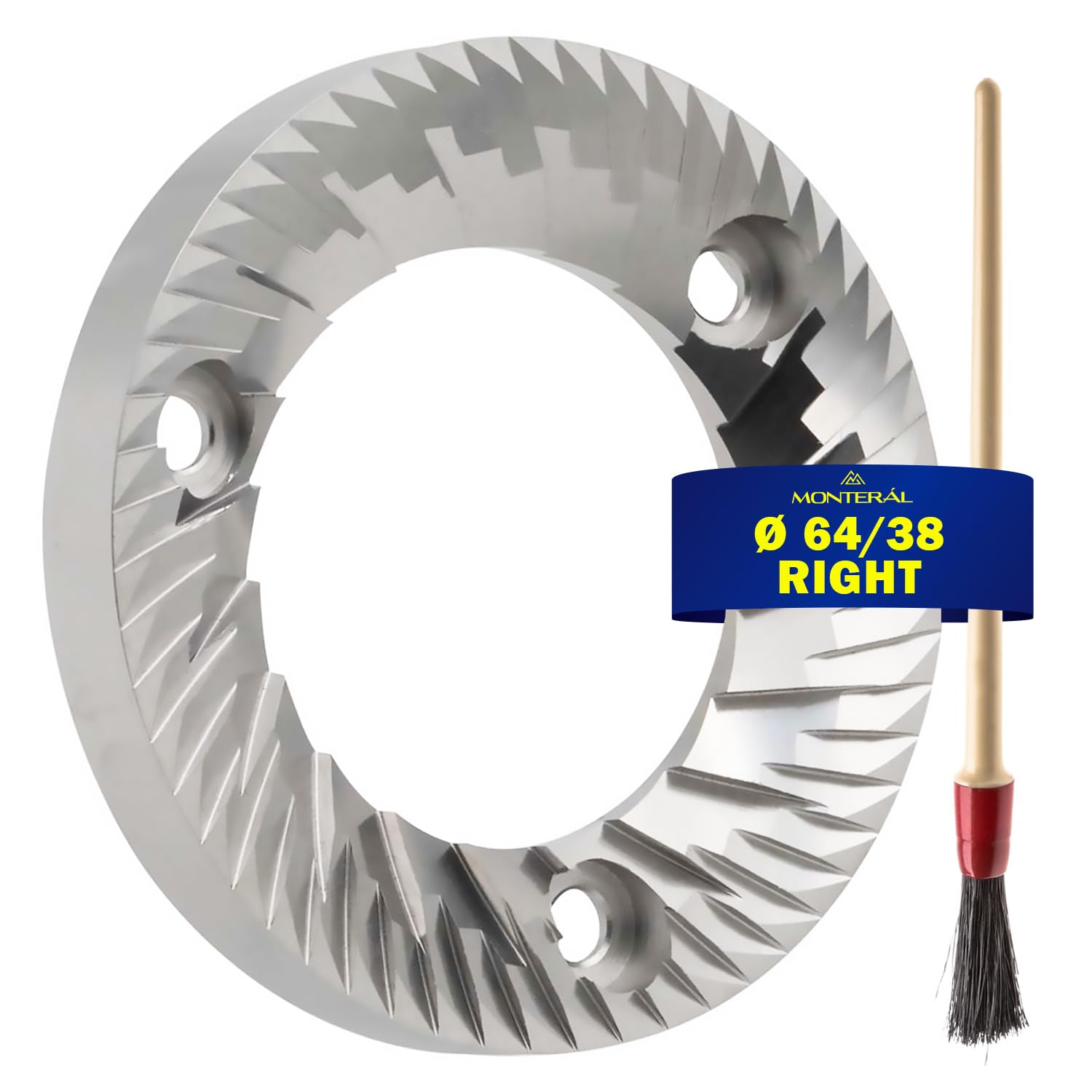 The Set Includes a Coffee Grinder Burr with 12 Teeth with External Diameter Ø 64 mm and Internal Diameter Ø38 mm and a Brush for Cleaning - Warranty 10 Years - MONTERAL