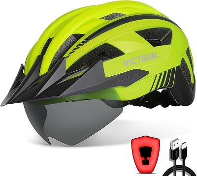 Victgoal Bike Helmet with USB Rechargeable LED Light Yellow L 57-61 cm