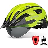 VICTGOAL Bike Helmet with USB Rechargeable Rear Light Detachable Magnetic Goggles Removable Sun Visor Mountain & Road Bicycle Helmets for Men Women Adult Cycling Helmets