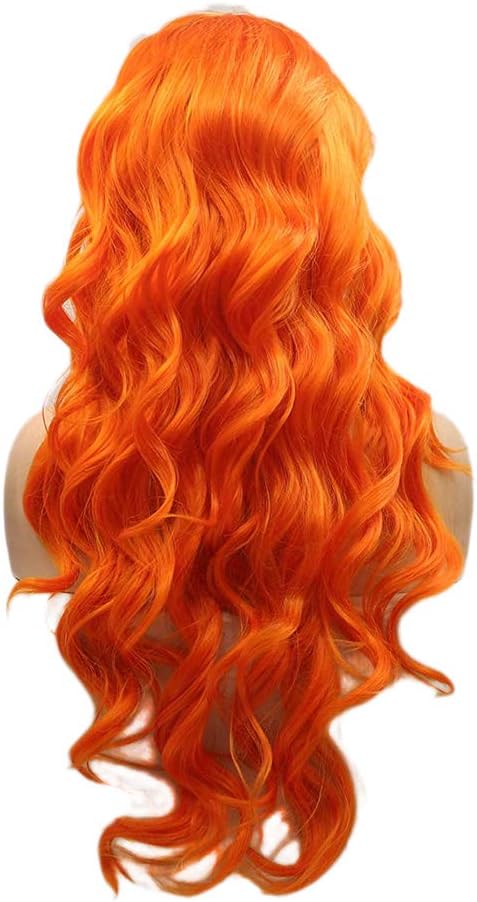 Orange Synthetic Lace Front Wig Long Curly Heat Resistant Wigs for Women Loose Wave Light Ginger Real Hair Glueless Lace Wig Drag Queen Cosplay Daily Wear Ladies Wigs Soft 24inch - Image 5