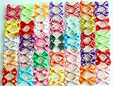 yagopet 60pcs/30pairs New Dog Hair Bows Topknot Small Bowknot with Rubber Bands Pet Grooming Products Mix Colors Varies Patterns Pet Hair Bows Dog Hair Accessories
