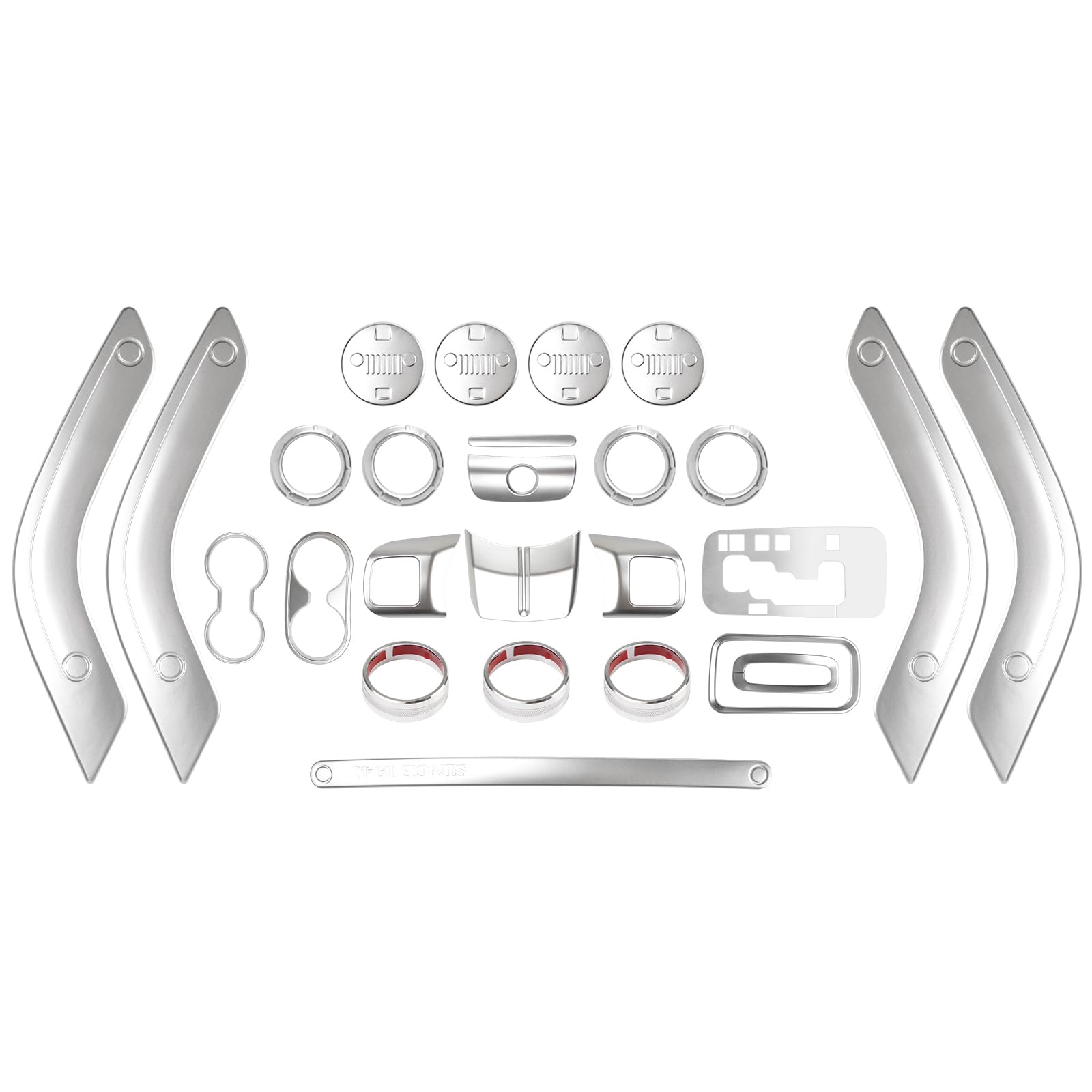 Photo 1 of 26PCS Full Set Interior Trim Kit Compatible with Jeep Wrangler JK JKU 2011-2018 2&4-Door Inner Center Console Trim, Door Handle, Cup Holder Cover, AC Ring Cover (Silver Decoration Kit)