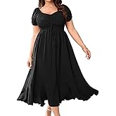 SCOMCHIC Womens Plus Size Summer Maxi Dress Ruched Front Square Neck Smocked Flowy A Line Formal Wedding Guest Dresses