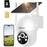 FOSSENXE 4G LTE Cellular Security Camera Includes 64GB Memory Card & SIM Card(Support Verizon/AT&T/T-Mobile), No WiFi Security Camera Solar Powered with 360° Live View, 2K Color Night Vision
