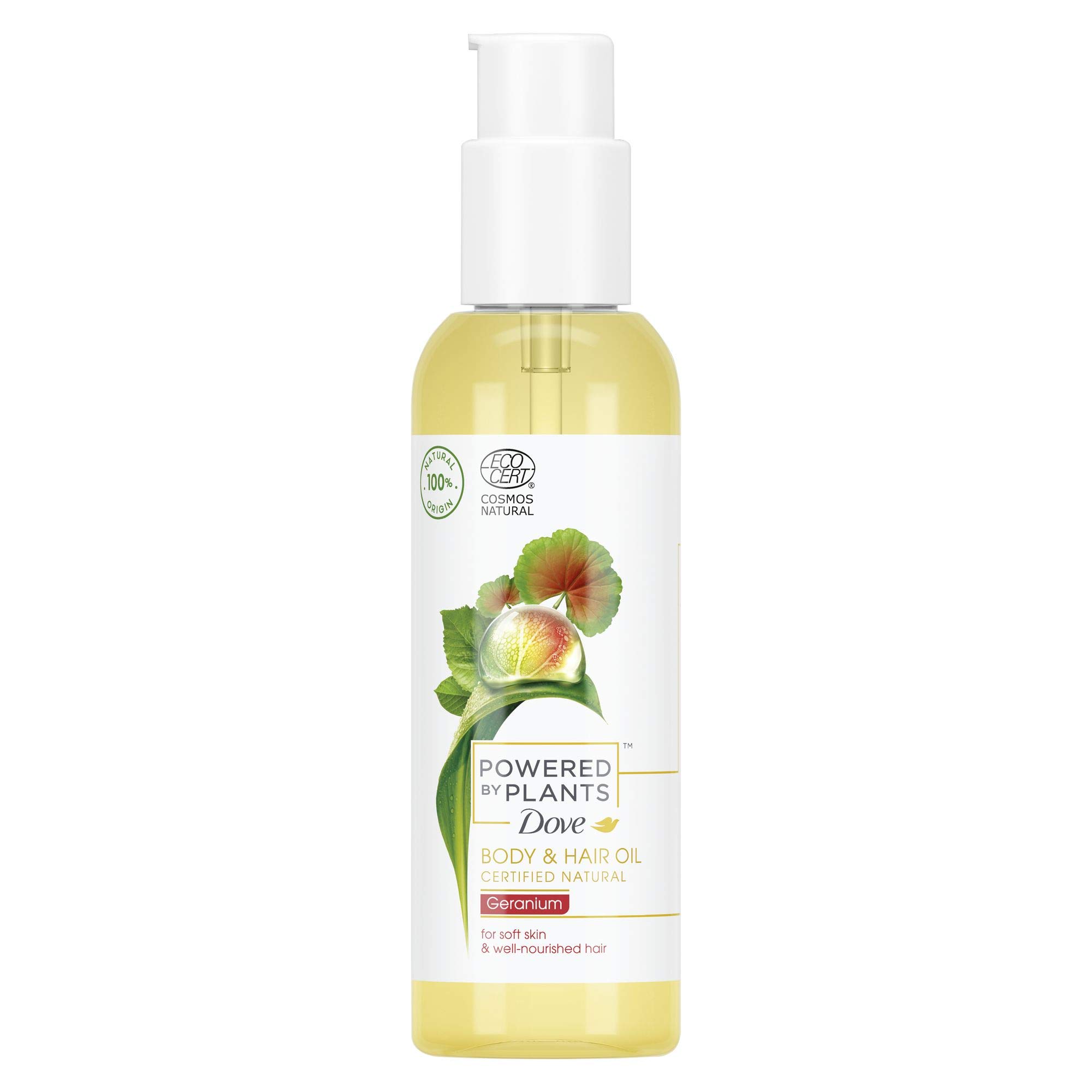 Dove Powered by Plants Body & Hair Oil Geranium mit pflanzenbasierten Wirkstoffen für weiche Haut und gepflegtes Haar, 100 ml