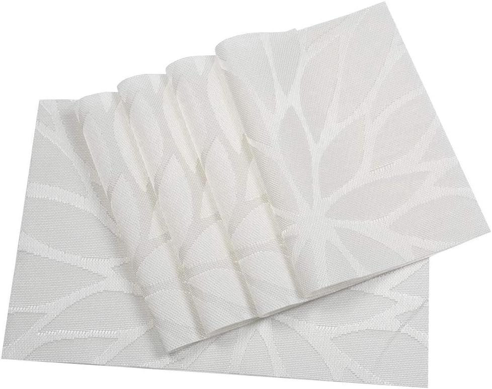 HEBE Placemats Set of 6, Non-Slip Washable Place Mats,Heat Resistant Kitchen Tablemats for Dining Table Dinner Table (White): Home & Kitchen