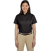 Harriton Ladies Easy Blend Short-Sleeve Twill Shirt, XL, BLACK