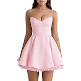 JOLISSLAN Womens Sexy LowCut A-line Floral Dress Spaghetti Strap Mini Dress Party Wedding Cocktail Evening Gown Cami Dresses