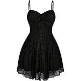 BEAUDRM Women's Plus Size Y2k Floral Gothic Dress Mesh Lace Goth A Line Mini Dresses Grunge Ruched Short Cami Sundress