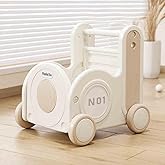 Children's Train Toy Box,Cart for Toddlers 1-3 with Wheels, Drawstring, and Handle for Riding, Walking, Towing, and Storage. Load Capacity 170LBS Great Gift for Toddler Boys and Girls(Train-Khaki)