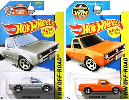 Hot Wheels 2015 Off Road Hot Trucks Volkswagen VW Caddy Pickup Truck in Orange and Silver Set of 2