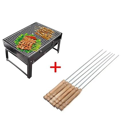 Hojo Barbeque Grill with 6 Skewers Set Folding Portable BBQ Briefcase Barbecue Broiler for Outdoor Camping