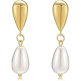 14k Gold Plated Lightweight Pearl Earrings,Trendy Teardrop Hoop Earrings for Women,Pearl Earrings.