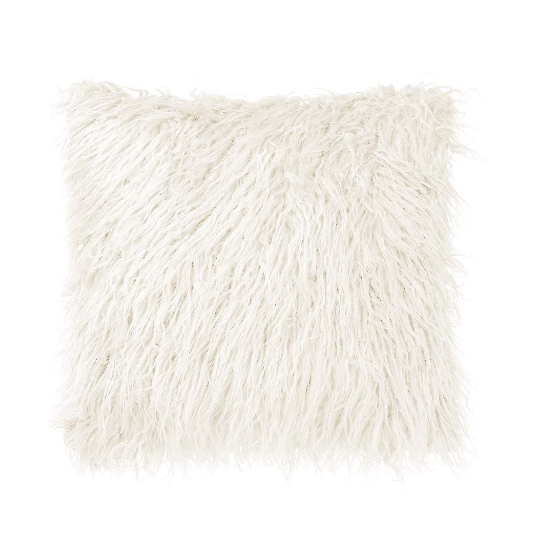 sourcing map Soft Long Shaggy Faux Fur Throw Cushion Covers,Decorative Soft Plush Pillow Cover,Square Throw Pillowcases for Sofa Couch,18" x 18", Snow White