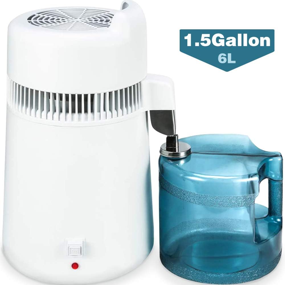A.B Crew 1.5Gallon 6Liter 110V 900W Desktop Water Distiller Water Purifier Home Distilling Pure Water Machine with BPA-Free Container and US Plug