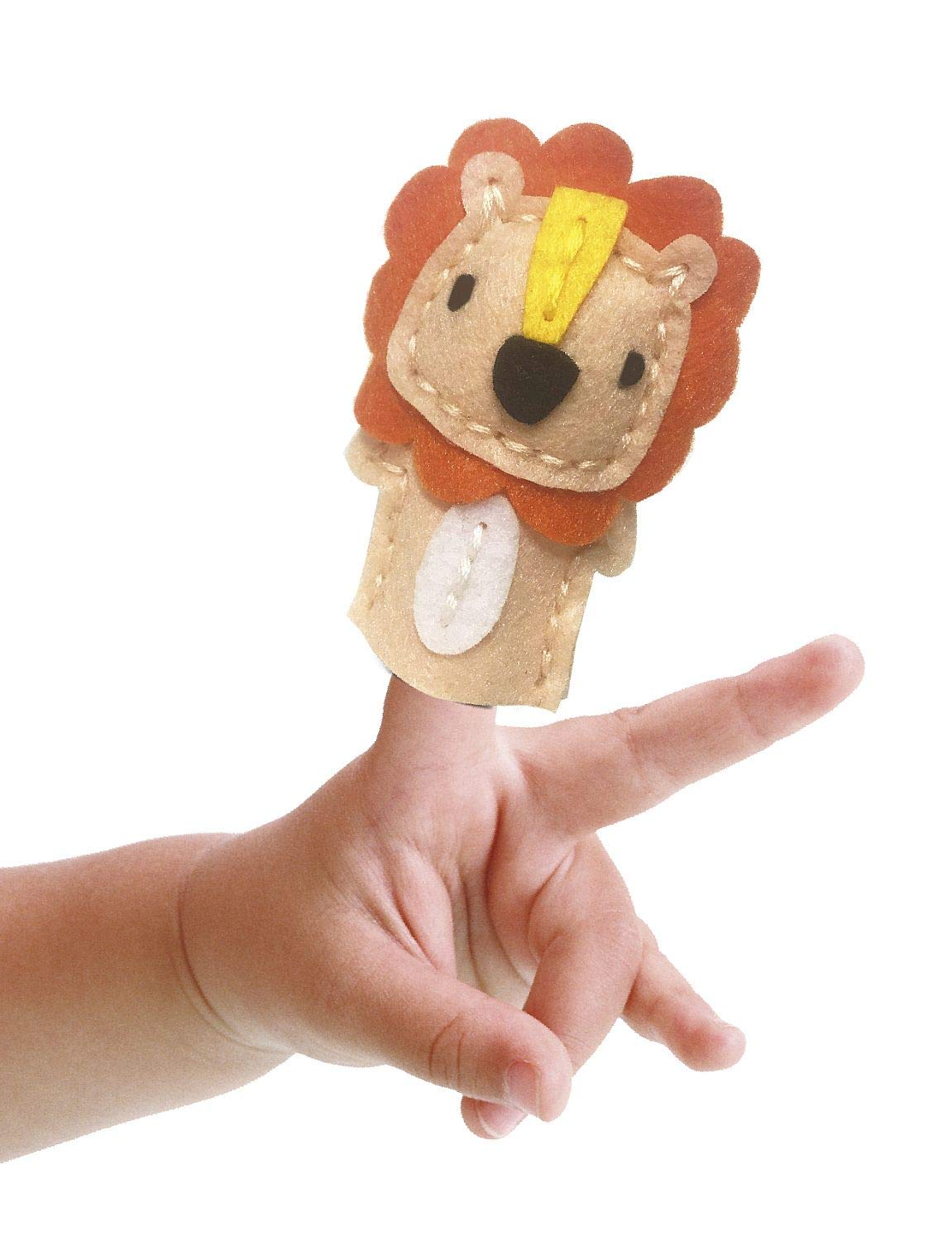 MAMMUT 164003 Sewing Set Finger Puppet Animal Lion Complete Set with Pre-Cut Felt Fabrics Filling Cotton Yarn Darning Needle and Instructions for Children from 5 Years Multi-Coloured