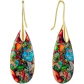 Stone Earrings for Women Natural Healing Stone Fishhoop Dangle Drop Earrings Colorful Waterdrop Earring Trendy Vintage Statement Earring Handmade Jewelry