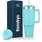 Konokyo 40 oz Tumbler with Handle and 2 Straws,2 in 1 Lid Insulated Water Bottle Stainless Steel Travel Coffee Mug,Turquoise