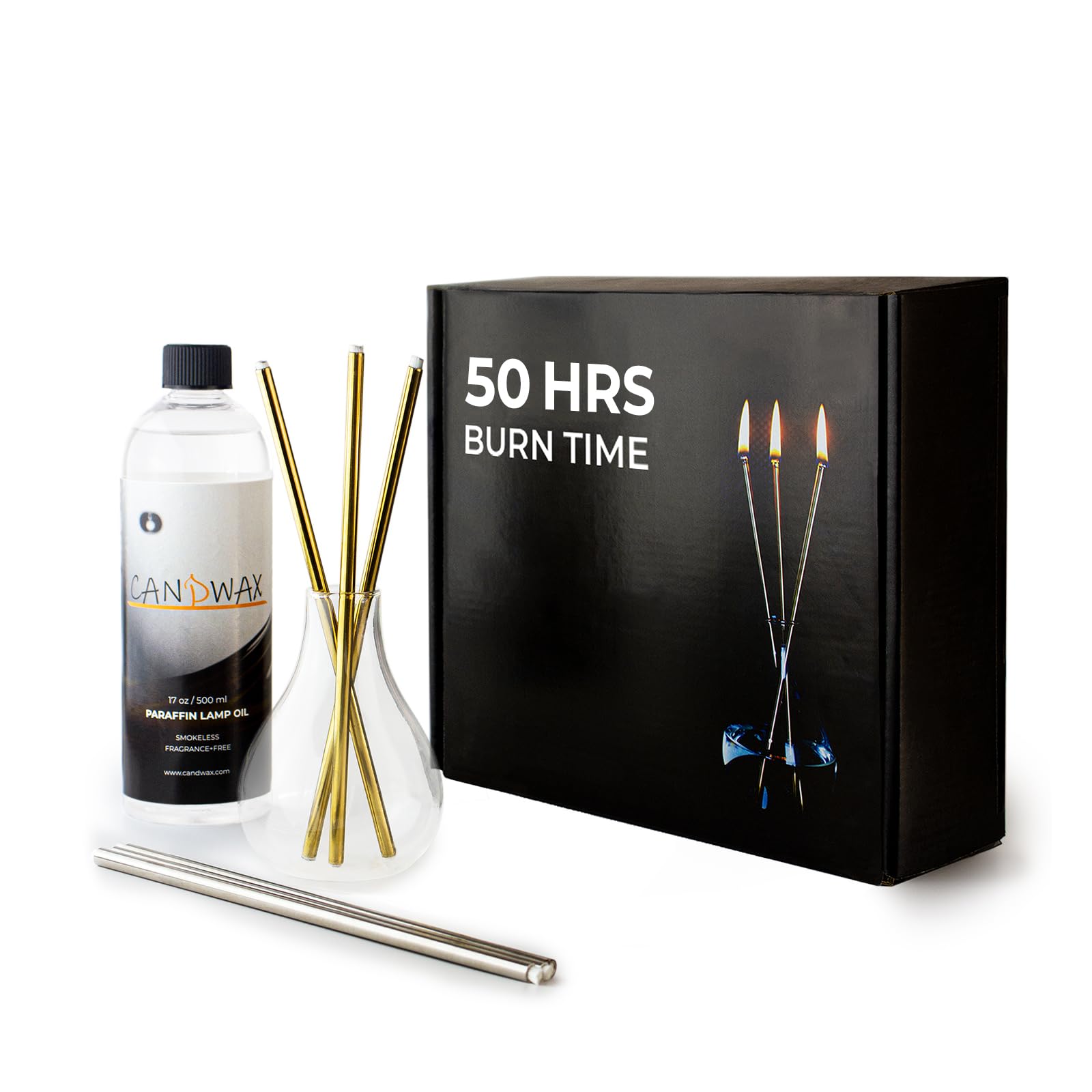 Photo 1 of *MISSING PARTS*
CANDWAX Refillable Candle - Everlasting Glass Oil Candle Gift Set with Lamp Oil Bottle 17oz, Funnel and 2 Sets of Metal Wicks Gold and Silver - Ideal as Decorative Candles