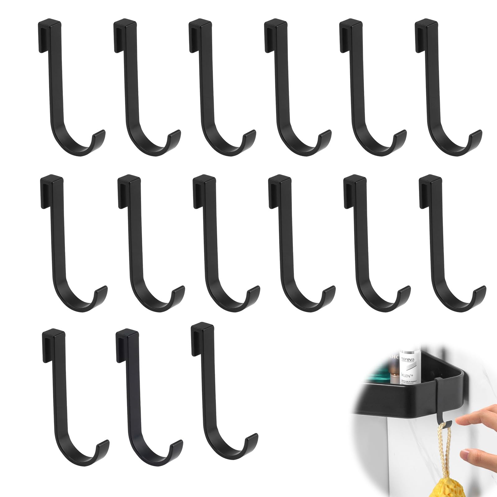 SPRHR Pack of 15 Hooks for Shower Screen, Removable Aluminium Alloy Hooks, Shower Towel Holder, Hanging for Bathroom, Kitchen, Living Room, Bedroom