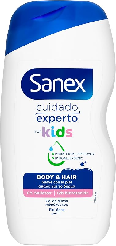 Sanex Expert Care Kids Shower Gel, Pack 6 Uds x 475ml, Gel para Crianças, Hipoalergénico, 12H de Hidratação, Dermatologicamente Testado, Aprovado pelo Pediatra