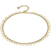 LOYATA Dainty Ankle Bracelet,14K Gold Plated Tiny Bead Anklet Dainty White Cubic Zirconia Cross Tassel Foot Chain Cute Lucky Moon Evil Eye Foot Jewelry Boho Anklets for Women